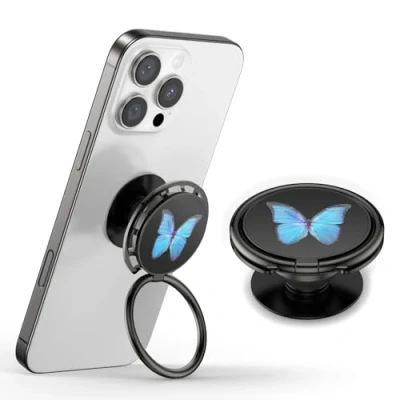 Abbildung von GlasFlength Popsocket Handy Ring Halterung, Griff Popsockets Schwarz mit Ausziehbarer Sockel Knopf zum Festhalten 255 Handyring 360 Pop Socket Fingerhalterung für Smartphones und Hüllen
