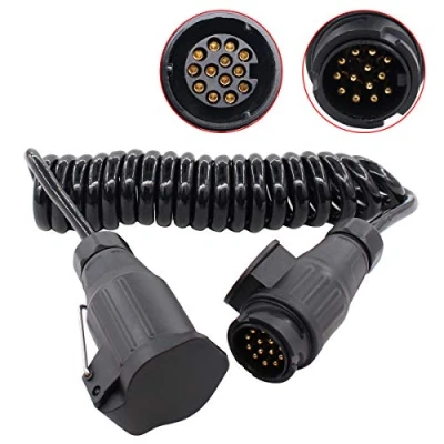 Abbildung von Anhänger Verlängerungskabel Spiralkabel 12 V Anhängerkabel 13 Polig 3M Anhängersteckdose Adapter für Auto Wohnwagen RV Schwarz