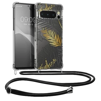 Abbildung von kwmobile Necklace Case kompatibel mit Google Pixel 8 Pro Hülle Silikon Cover Handykette Gelb Grau Transparent Dschungel