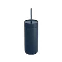 Abbildung von Fellow Carter Cold Travel Eiskaffeebecher aus Edelstahl, vakuumisoliert, auslaufsicherer Deckel und Strohhalm, Steinblau, 473 ml
