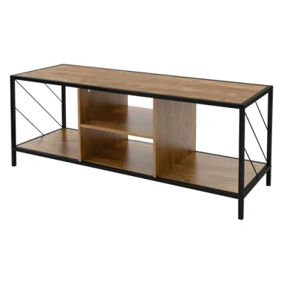 Abbildung von ML Design TV Schrank, Fernsehtisch in Braun, Eiche Rustikal, Holz, schwarzes Metallgestell, Regal 120x40x46 cm, Fernsehschrank für Fernseher bis 55 Zoll, Lowboard mit offenen Fächern Wohnzimmer