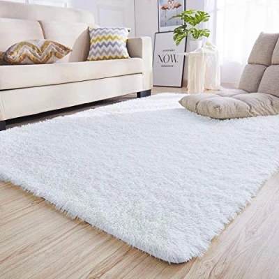 Abbildung von Calore Teppiche Schlafzimmer Flauschig Weicher Hochflor Teppich Anti Rutsch Wohnzimmer Moderne Waschbarer (120 x 160 cm, Weiß)