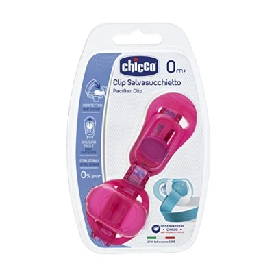 Abbildung von Chicco Schnullerband mit Saugerschutz, Clip, Klettband, rosa