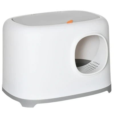 Abbildung von PawHut Katzentoilette mit Haube für Katzen bis 5 kg Katzenklo Deckel Kunststoff Weiß, 55L x 40B 39H cm