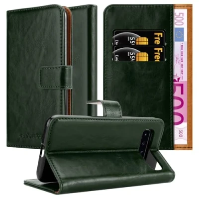 Abbildung von Cadorabo Hülle kompatibel mit Samsung Galaxy S10 4G aus Premium Kunst Leder Flip Klappbare Stoßfeste Magnetische [Standfunktion] [Kartenfächern] Cover für Tasche in Grün
