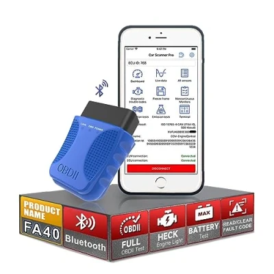 Abbildung von Drahtloser OBD2 Scanner Bluetooth, passend für iOS iPhone/Android automatisches Diagnose Scanwerkzeug Fahrzeug Fehlerprüfung Motorlicht OBDII Autocodeleser alle Protokollfahrzeuge
