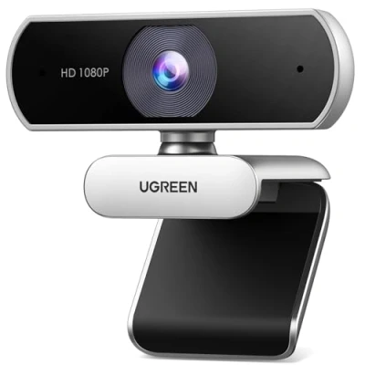Abbildung von UGREEN Webcam Full HD 1080P/30fps USB A mit Mikrofon für PC, klares Stereo Audio, automatische Lichtkorrektur, 85 Ansicht, Live Streaming, Videoanrufe, Konferenzen (Grau)