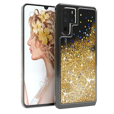 Abbildung von EAZY CASE Hülle kompatibel mit Huawei P30 Pro Schutzhülle Flüssig Glitzer, Handyhülle, Schutzhülle, Back Cover Glitter Flüssigkeit, TPU/Silikon, Transparent/Durchsichtig, Gold