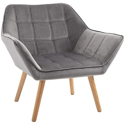 Abbildung von HOMCOM Relaxsessel Relaxstuhl Sessel in Samtoptik (Ohrensessel, 1 St., Einzelsessel), Polyester skandinavisch Grau 64 x 62 72,5 cm