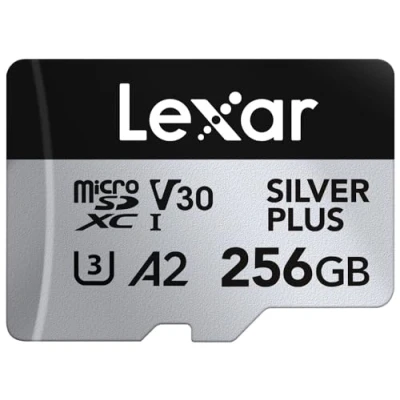 Abbildung von Lexar Silver Plus Micro SD Karte 256GB, Bis zu 205 MB/s Lesegeschwindigkeit, 150MB/s Schreibgeschwindigkeit, Speicherkarte mit Adapter, UHS I, A2, U3, V30, Klasse 10, 4K UHD microSDXC