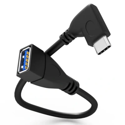 Abbildung von hb digital USB C® 3.0 Adapter C Stecker auf A Buchse ca.16,5cm Winkelstecker 90 OTG 5 Gbit/s SuperSpeed Kabel kompatibel mit iPhone, MacBook, iPad, Galaxy, Huawei, Redmi Note usw PVC Schwarz