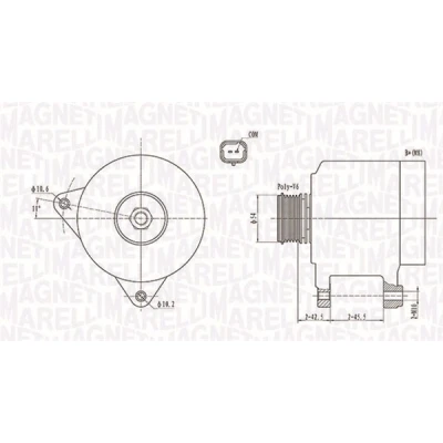 Abbildung von MAGNETI MARELLI 063731914010 Lichtmaschine 12V 150A CITROËN: C4 I Grand Picasso, C5 III Kombi, Schrägheck, PEUGEOT: 407 SW, 307 Schrägheck