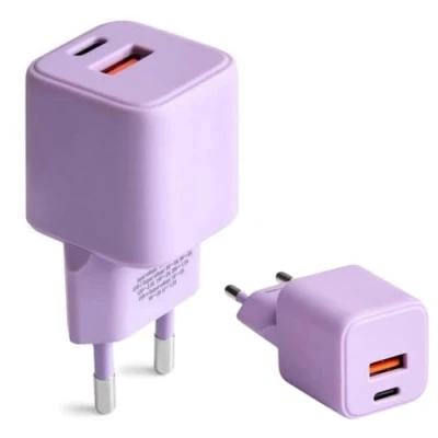 Abbildung von FOREVER COLORUM Ladegerät USB A C 30W Lavendel Quick Charge Funktion und Power Delivery Technologie mit Feuerfestes Gehäuse GaN Schnellladegerät