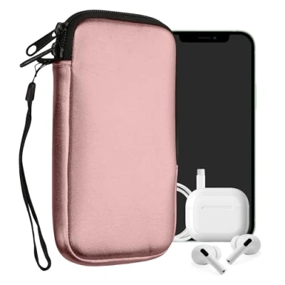Abbildung von kwmobile Handytasche für Smartphones L 6,5&quot; Neopren Handy Hülle Metallic Rosegold Tasche 16,5 x 8,9 cm Innenmaße