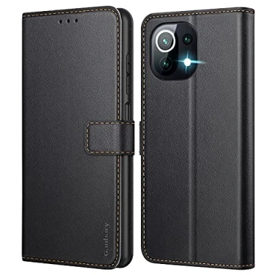 Abbildung von Ganbary Handyhülle für Xiaomi Mi 11 Lite 4G / 5G Hülle, Premium Leder Tasche Flipcase [Kartenschlitzen] [Magnetverschluss] [Standfunktion] kompatibel mit Schutzhülle, Schwarz
