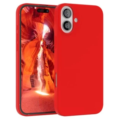 Abbildung von EAZY CASE Premium Silikon Handyhülle kompatibel mit iPhone 16 Plus Slimcover Kameraschutz und Innenfutter, Silikonhülle, Schutzhülle, Bumper, Handy Case, Hülle, Softcase, Rot
