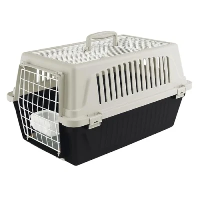 Abbildung von Ferplast Transportbox Katze, Hundetransportbox kleine Hunde und Katzen bis max. 5 kg, aufklappbares Dach, mit Kissen Napf, Lüftungsschlitze, 32,5x48xH 29 cm,Transportbehälter Atlas 10 Open