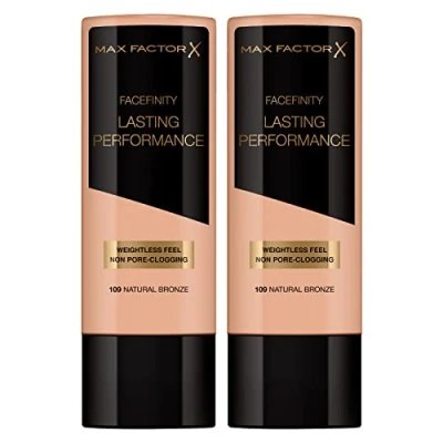 Abbildung von 2 x Max Factor Facefinity Lasting Performance Flüssig Grundierung Matte Sebo Ausgleichende Wirkung Langanhaltend Nuance 109 Natural Bronze 35 ml