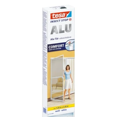 Abbildung von tesa Insektenschutz Tür Insect Stop ALU Comfort Fliegengitter für Türen, (Packung, 1 St., Eckverbinder &amp; Montagewerkzeug), Balkontür, Terrassentür, Aluminiumrahmen weiß