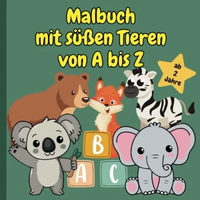 Abbildung von Malbuch mit süßen Tieren von A bis Z