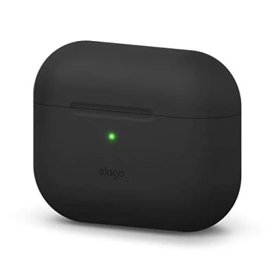 Abbildung von elago Original Silikon Hülle Kompatibel mit AirPods Pro Case 360 Grad Rundum Schutzhülle, Hochwertige Silikonhülle [Passform Getestet] (Schwarz)