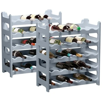 Abbildung von ARTECSIS Weinregal stapelbar Kunststoff für 60 Flaschen, stabiles Flaschenregal in Gastronomie Qualität, modular erweiterbar, Betongrau