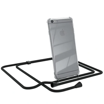 Abbildung von EAZY CASE Handykette kompatibel mit iPhone 6 / 6S Handyhülle Umhängeband, Handykordel Schutzhülle, Silikonhülle, Hülle, Stylische Kette, Schwarz Clips