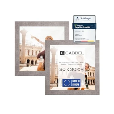 Abbildung von CABBEL Doppelpack (2er Set) Bilderrahmen 30x30 cm, Grau/Beton, stabiles MDF Holz Rahmen, bruchsicherem Plexi Glas, zum Aufhängen, ideal für Fotos/Bilder/Collage