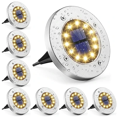 Abbildung von GIGALUMI Solar Bodenleuchten 12 LEDs 8 Stück Solarleuchten Warmweiß Gartenleuchten Edelstahl Wasserdicht für außen, Garten, Terrasse, Rasen, Hof, Gehweg