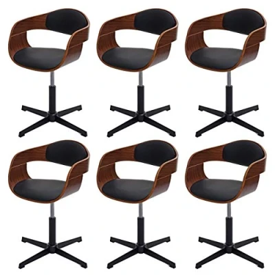 Abbildung von Mendler 6er Set Esszimmerstuhl HWC H46, Stuhl, höhenverstellbar Drehmechanismus Bugholz FSC® Walnuss Optik Kunstleder schwarz