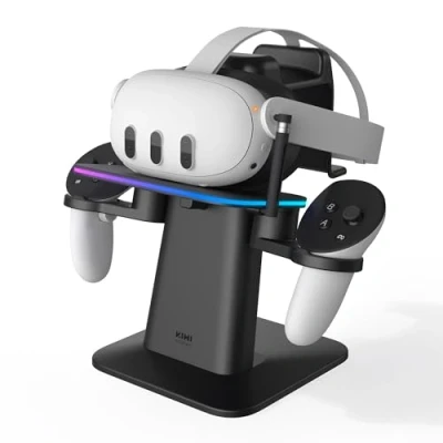 Abbildung von KIWI design Ladestation für Meta Oculus Quest 3/Quest 2/Quest Pro Zubehör, offizielles Co Branding, vertikaler RGB Ladeständer und Controller Halter