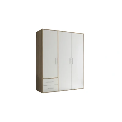 Abbildung von Stella Trading Kleiderschrank in Eiche Sonoma Optik, Weiß Vielseitiger Drehtürenschrank 3 türig mit viel Stauraum für Ihr Schlafzimmer 155 x 195 60 cm (B/H/T)