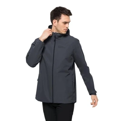 Abbildung von Jack Wolfskin Besler Regenjacke / wasserabweisende Jacke, Herren, Größe: Medium, Ebony