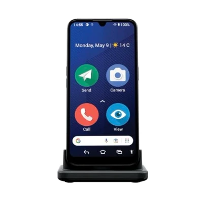 Abbildung von Doro 8200 4G Smartphone für Senioren Ohne Vertrag 6.1&#039;&#039; Display Notruftaste mit GPS Dreifachkamera Klarer Klang Spritzwassergeschützt Inklusive Ladesockel Blau