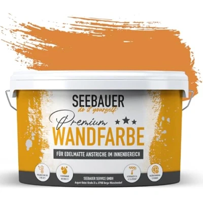 Abbildung von SEEBAUER diy Wandfarbe orange 5L für Innen (No. 512 Tropical Taste) Edelmatte Innenfarbe Orangetöne sehr hohe Deckkraft Matt, Abwaschbar und Tropffrei