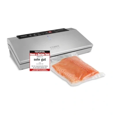 Abbildung von CASO GourmetVAC 480 Vakuumierer, verlängern Sie die Haltbarkeit Ihrer Lebensmittel, doppelte Schweißnaht, Kolbenpumpe (20L/min), regulierbare Vakuumstärke, Inkl. 10 Profi Folienbeutel