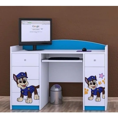 Abbildung von Happy Babies Schreibtisch mit Schubladen Bürotisch für Kinderzimmer Computertisch Tastaturablage Kinderschreibtisch Stauraum 125x89x60 Polizeihund