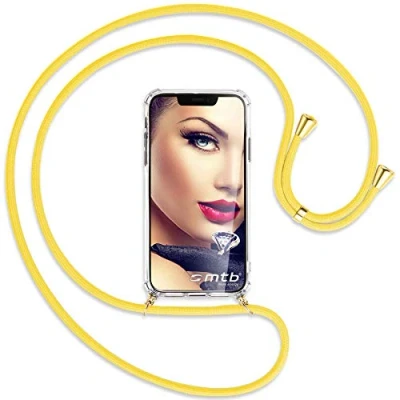 Abbildung von mtb more energy® Handykette kompatibel mit Samsung Galaxy A55 Banana Gelb/Goldfarbene Ösen Smartphone Hülle zum Umhängen Anti Shock Full TPU Case