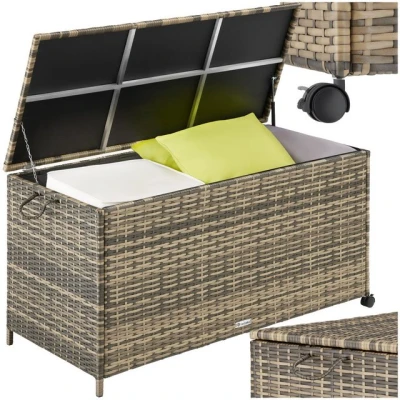 Abbildung von tectake Gartenbox Kuusamo (1 St., Auflagenbox), Aufbewahrungsbox mit Aluminiumgestell und Rattangeflecht