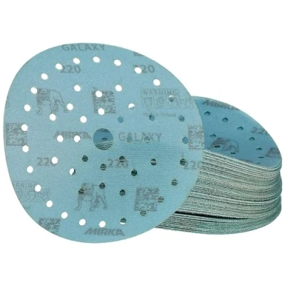 Abbildung von Mirka Galaxy Epoxid Schleifpapier 150mm Klett Korn 240 zum Schleifen von Epoxidharz, Holz, Epoxy, Rivertable / 50 Stk Schleifscheiben