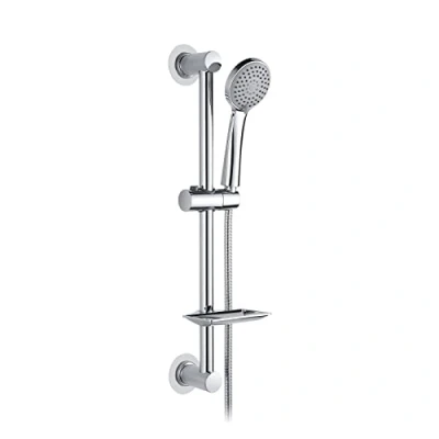 Abbildung von Ibergrif M20903 1 Duschstange mit Brause, Nagelfreie Duschkopf Schlauch und Halterung, Verstellbare Duschhöhe Duschkopfhalter für Badezimmer Silber