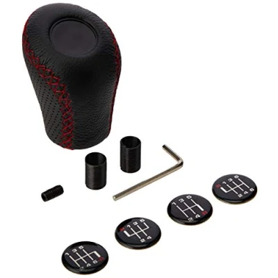 Abbildung von Sumex Race Sport Lift Up Reverse Leder Gear Shift Stick Cover Knauf Klassische Schwarz mit Rot Stitch