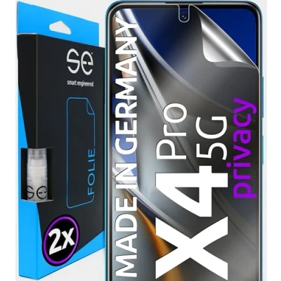 Abbildung von 2x se® 3D SCHUTZFOLIE Privacy für Xiaomi Poco X4 Pro 5G, Anti Spy, 100% Fingerabdruck &amp; FaceID kompatibel, einfache blasenfreie Installation, Blickschutz, Stoß Kratzfest TPU Material, aus Deutschland