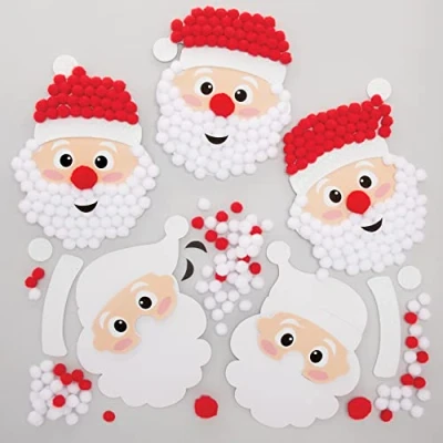 Abbildung von Baker Ross FE891 Weihnachtsman Pom Bastelset 5er Pack, Selbstklebende Karte mit farbigen PomPoms zum Basteln für Kinder, Weihnachtsbastelaktivitäten
