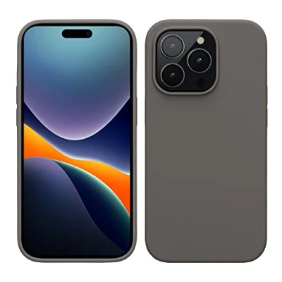 Abbildung von kwmobile Hülle für das iPhone 14 Pro dünnes Silikon Handy Case stoßfeste Handyhülle mit weicher Oberfläche unterstützt kabelloses Laden Stone Dust