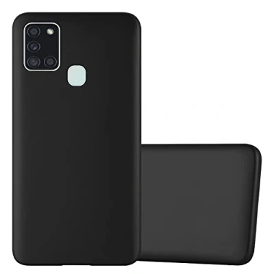 Abbildung von Cadorabo Hülle kompatibel mit Samsung Galaxy A21s Schutzhülle TPU Silikon Case Metallic Design Slim Kratzfest Weiche Gummi Rundumschutz für in Schwarz