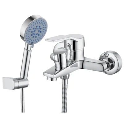 Abbildung von WOOHSE Wannenarmatur mit Handbrause, Mischbatterie Badewanne 5 Funktionen (Set, Badewannenarmatur Duschset) aus Messing und Verchromte Oberfläche