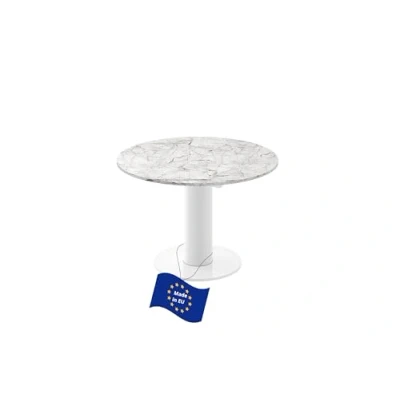 Abbildung von Design Esstisch Tisch HES 111 rund oval Hochglanz ausziehbar 100 148cm, Farbe:Marmoroptik Weiß