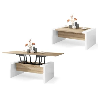 Abbildung von All4All Couchtisch Carlo Kaffeetisch Wohnzimmertisch Sofatisch ausklappbar höhenverstellbar 110x70cm 05 Sonoma Eiche + Weiß