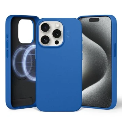 Abbildung von MOFT Magnetische Hülle für iPhone 15 Pro Kompatibel mit MagSafe, MOVAS Vegane Lederhülle, Weiches Berührungsgefühl, Farbbeständigkeit, Kratz &amp; Schmutzabweisend, Leicht zu Reinigen, Sapphire